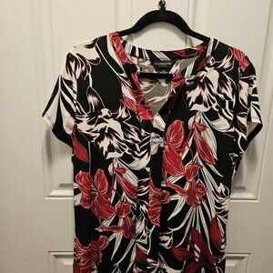 Liz Claiborne Career Women's Patterned Split Neck Short-Sleeve Blouse Size L